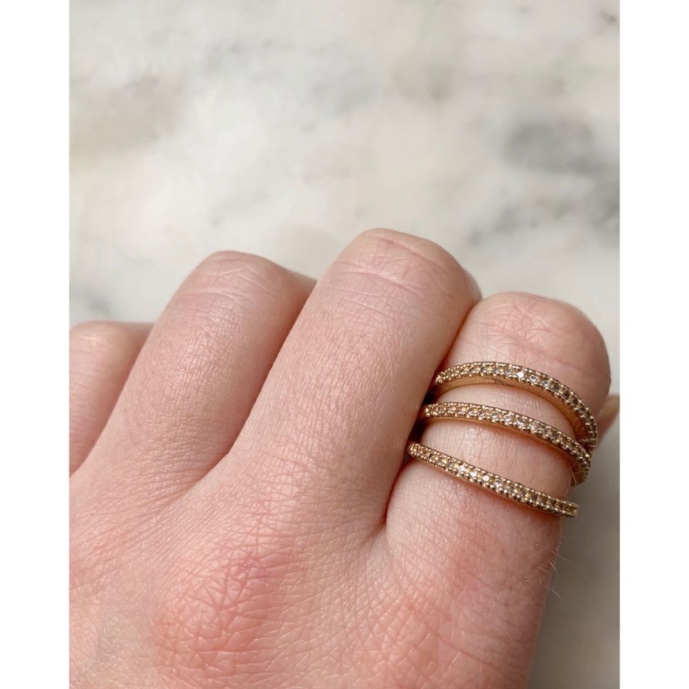 Gold Triple Bar Rhinestone Ring